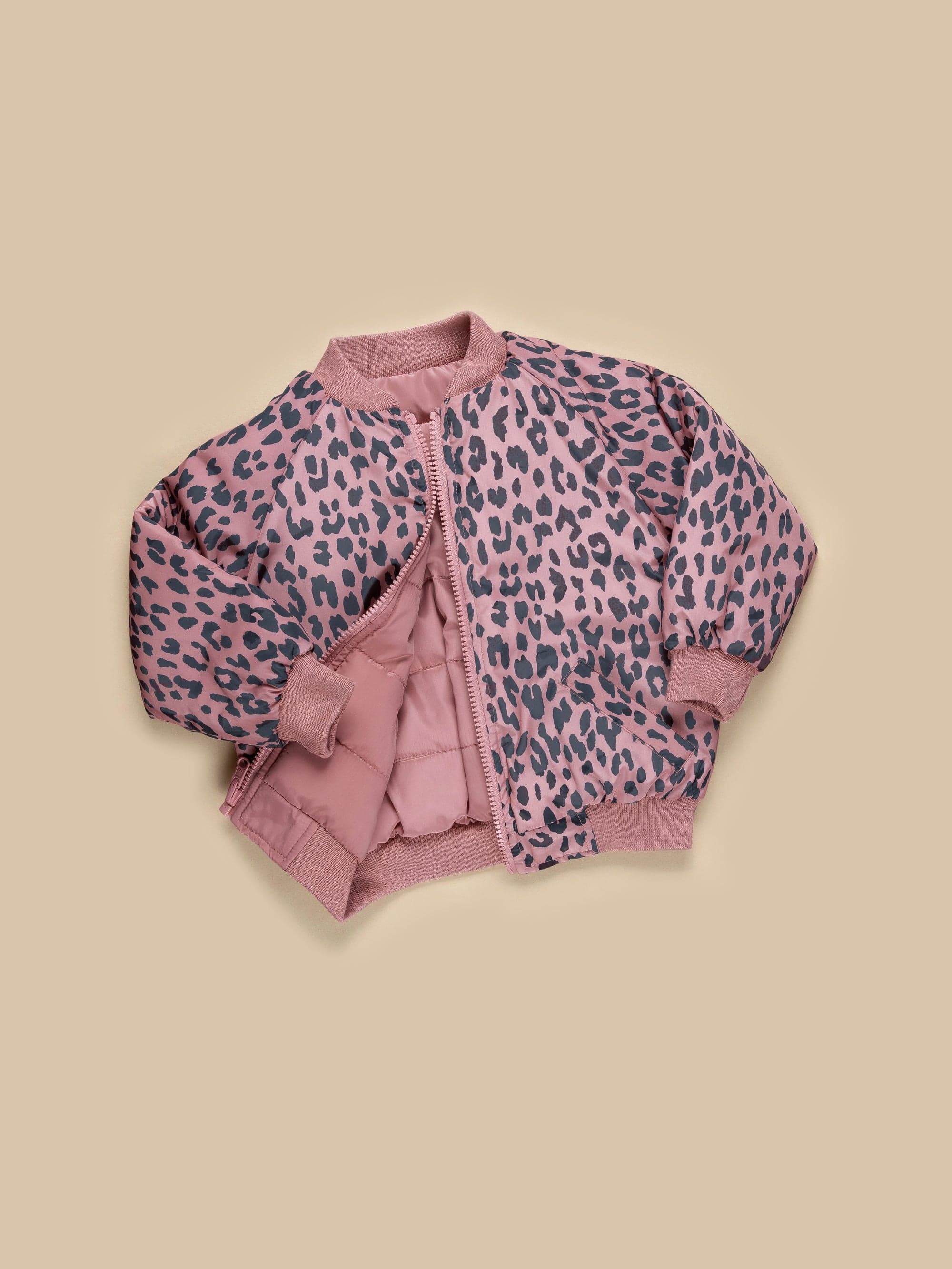 Leopard Reversible Bomber - Dusty Rose