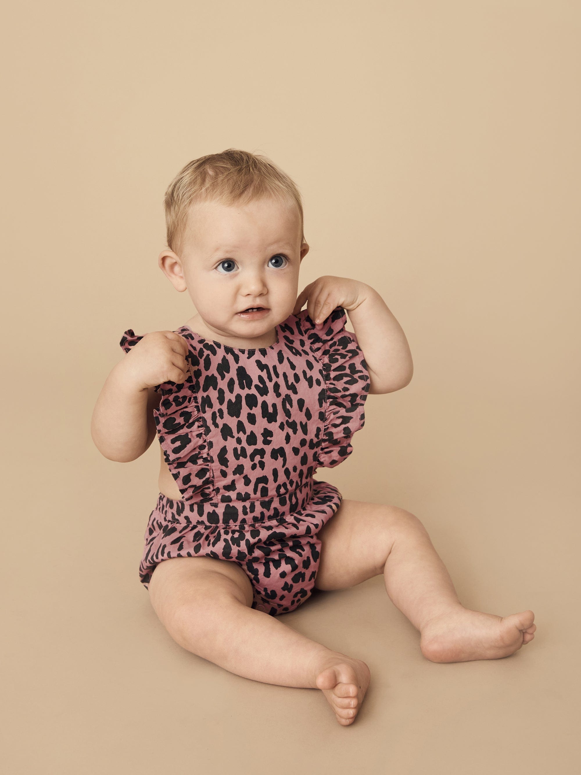 Leopard Frill Playsuit - Dusty Rose