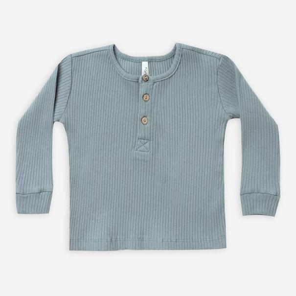 Ribbed Henley - Dusty Blue