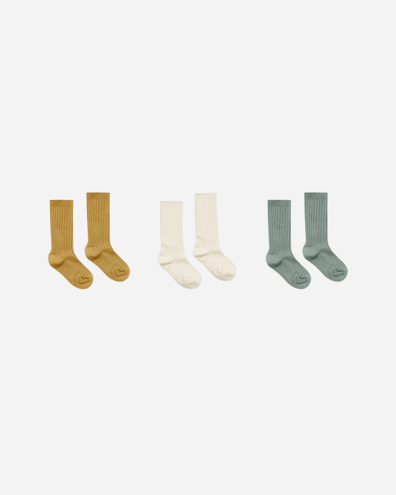 ribbed socks, gold, ivory, aqua